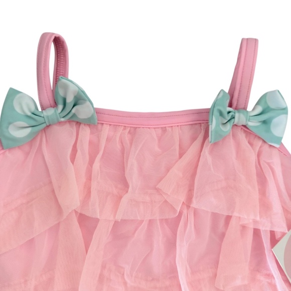 NWT FrouFrou Pink Tutu Ruffles and Mint Green Polka Dot Bows Swimsuit 4T - Picture 4 of 8